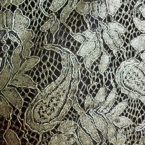 IF BY SEA Gold Lace Overlay Black Mini Fit n Flare Dress w Cutout Back Sz M NWT - Picture 7 of 8